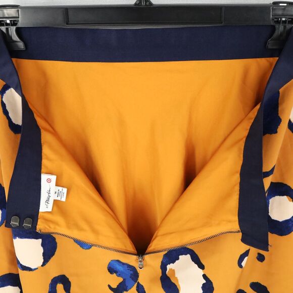Phillip Lim 3.1 Target Skirt Womens 14 Orange Navy Blue Lined Flare Knee Length - Picture 8 of 10